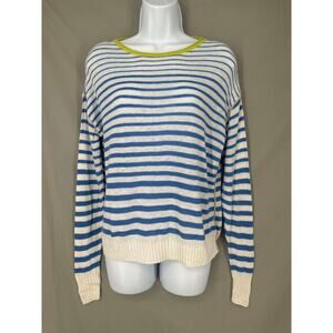Nic Zoe Sweater Womens XS Blue Striped White Cotton Knit Long Sleeve Lightweight
